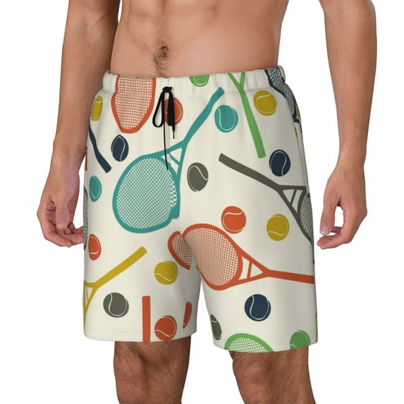 Picia Racket and Tennis Ball pattern Mens Swim Trunks with Compression Liner Stretch Beach Shorts Quick Dry with Zipper Pockets No-Chafing Board Shorts-Large