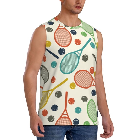 Picia Racket and Tennis Ball mens Cotton Tank Undershirts , Moisture-wicking Ribbed Tanks, Lightweight Cotton Tank Undershirts-XX-Large