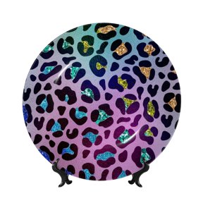 Picia Rainbow Animal Skin Pattern Bone China Decorative Plate – Wall Decor with Stand and Adhesive, Elegant Ornament for Living Room, Office, or Entryway-6in