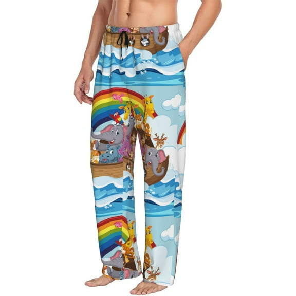 Picia Rainbow Animals on Noah's Ark Mens Soft Woven Cotton Elastic Waistband Sleep Pajama Pant Lounge Sleep Pant With Pockets And Drawstring-Medium