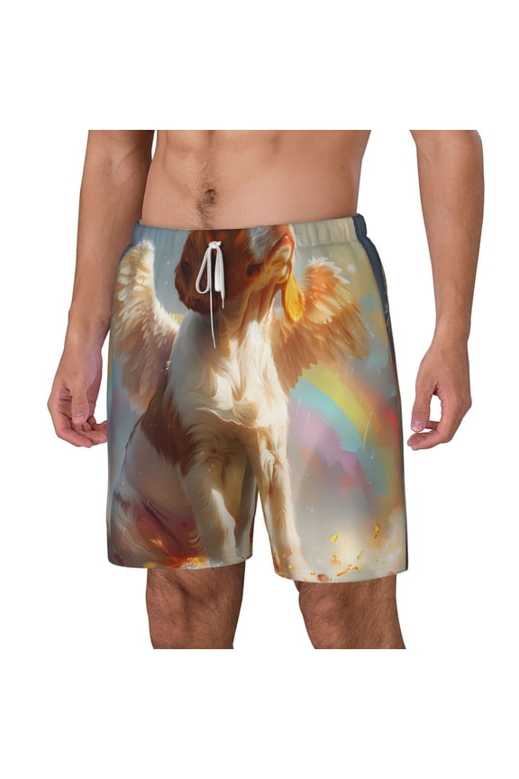 Rainbow English Cocker Spaniel pattern Mens Swim Trunks with Compression Liner Stretch Beach Shorts Quick Dry with Zipper Pockets No-Chafing Board Shorts-Small
