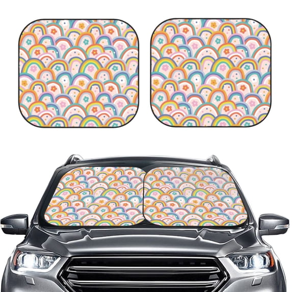 Picia Rainbow Flowers 2 Piece Car Windshield Sun Shade Foldable | Foldable Sun Shield for Front Window Blocks UV Rays and Keeps Your Vehicle Cool-Large