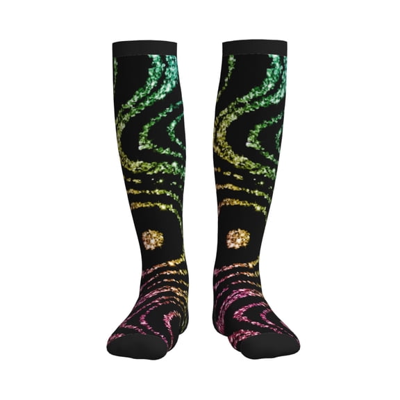 Picia Rainbow Glitter Printed Sports Compression Socks - 15-20mmHg Graduated Compression, High-Performance Soft and Breathable Socks for Men and Women