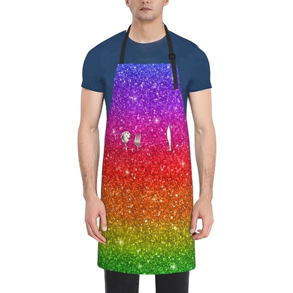 Picia Rainbow Glitter Waterproof Apron for Unisex Adult - Adjustable Bib Apron with Pockets, Ideal for Cooking, Gardening, Painting, and Household Chores