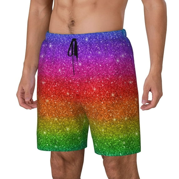 Picia Rainbow Glitter pattern Mens Swim Trunks with Compression Liner Stretch Beach Shorts Quick Dry with Zipper Pockets No-Chafing Board Shorts-XX-Large
