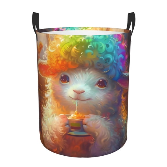Picia Rainbow Lamb Breakfast Pattern Large Laundry Basket, Waterproof, Freestanding Laundry Hamper, Collapsible Tall Clothes Hamper with Extended Handles-