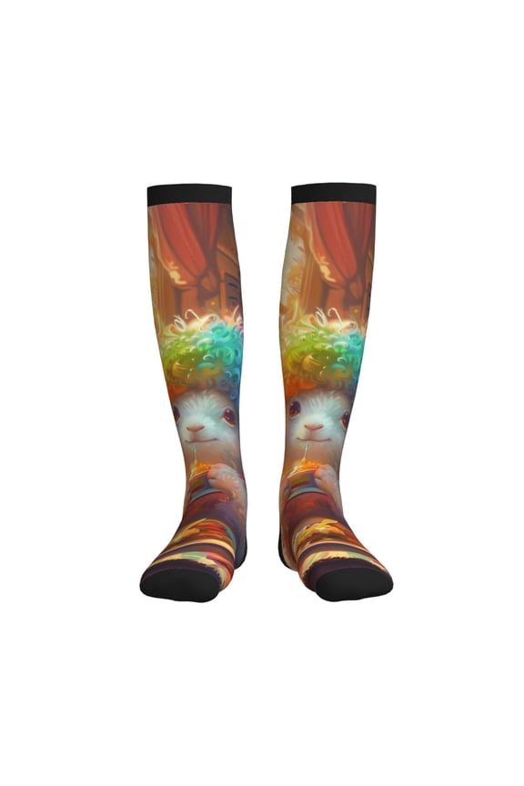 Rainbow Lamb Breakfast Printed Sports Compression Socks - 15-20mmHg Graduated Compression, High-Performance Soft and Breathable Socks for Men and Women