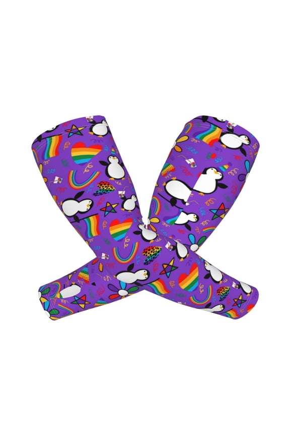 Rainbow Lgbt Penguin Arm Sleeves for Men and Women - Tattoo Cover Up UPF 50+ Cooling Sports Sleeve for Basketball Golf Football-One Size
