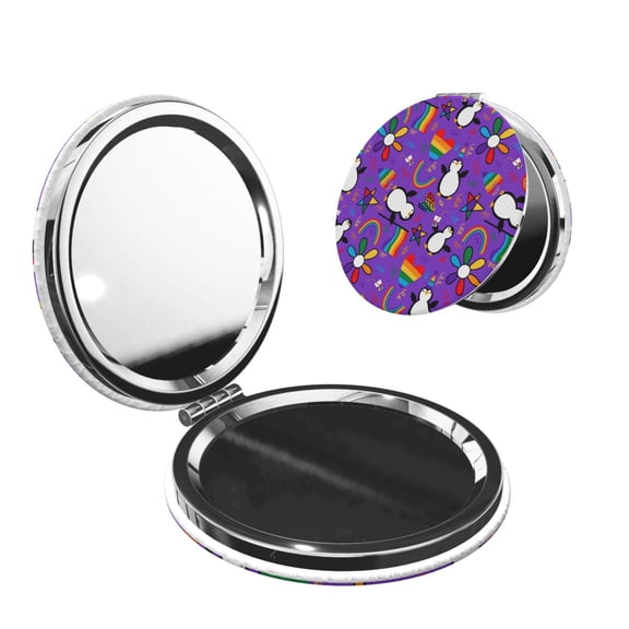 Picia Rainbow Lgbt Penguin for Compact Vanity Mirror , Travel Makeup Mirror , Portable Magnifying Cosmetic Mirror for Daily, Work, Business-Round Shape