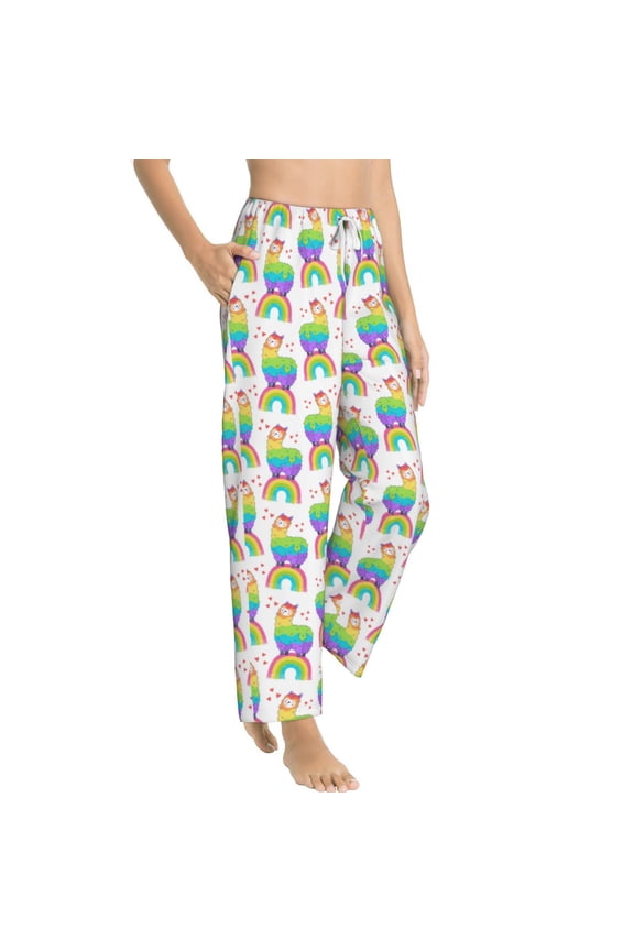 Rainbow Llama Womens Soft Woven Cotton Elastic Waistband Sleep Pajama Pant Lounge Sleep Pant With Pockets And Drawstring-Medium
