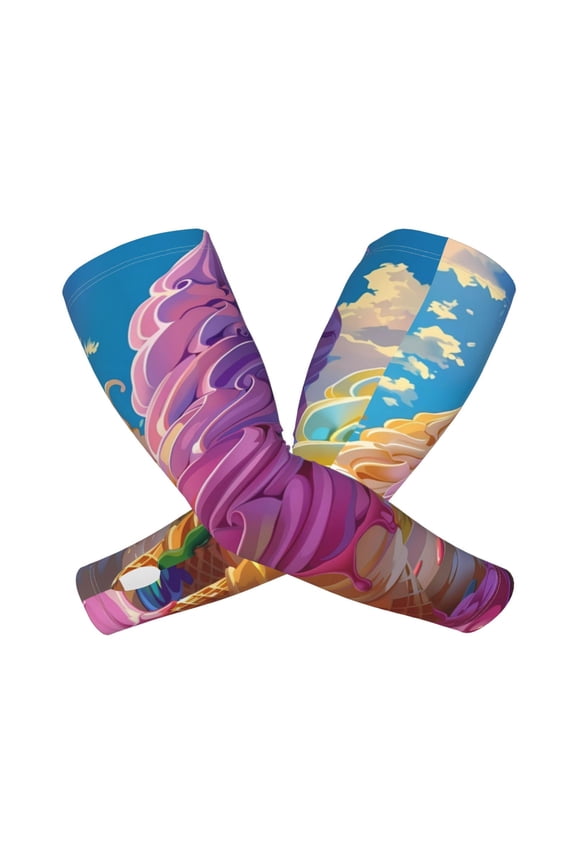 Rainbow Melting Ice Cream Arm Sleeves for Men and Women - Tattoo Cover Up UPF 50+ Cooling Sports Sleeve for Basketball Golf Football-One Size