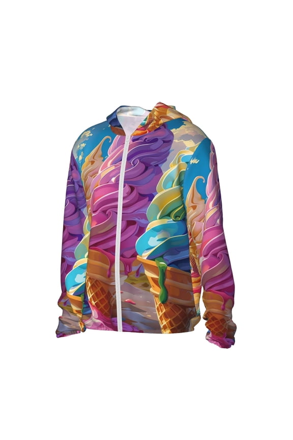 Rainbow Melting Ice Cream Women's Men's UPF 50+ Sun Protection Hoodie Shirt Long Sleeve SPF Fishing Outdoor UV Hiking Lightweight Shirts-Small