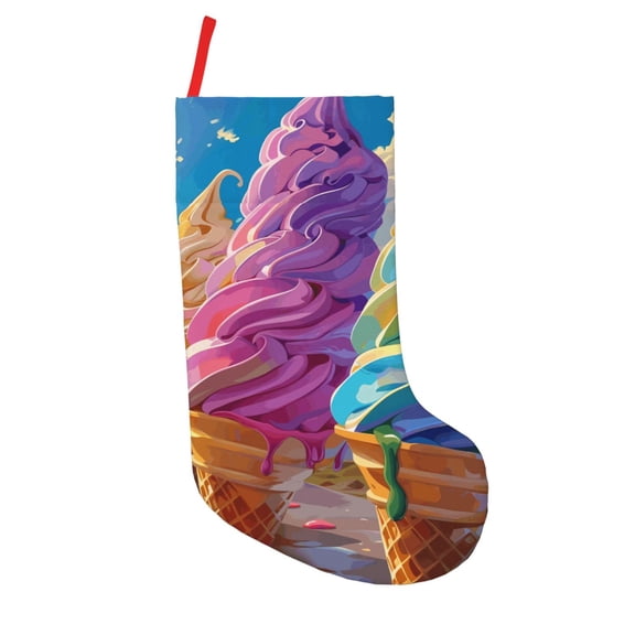 Picia Rainbow Melting Ice Cream for 18in Christmas Stockings, Xmas Stocking for Kids, Holiday and Family Stocking for Fireplace or Party Decoration