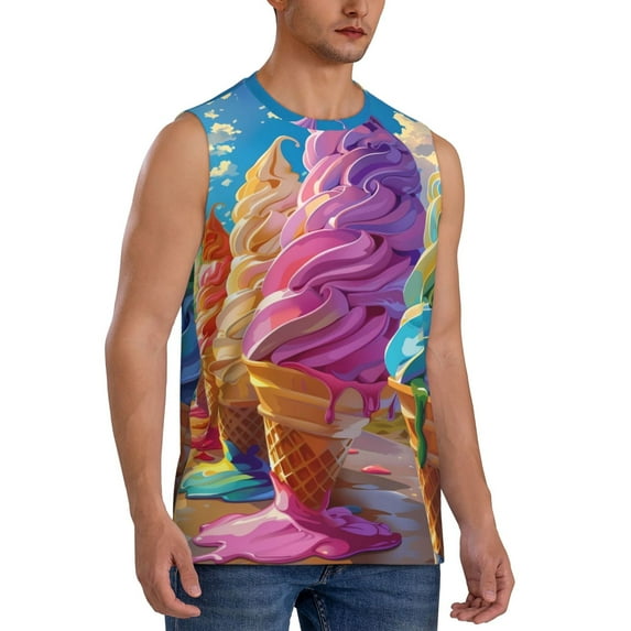 Picia Rainbow Melting Ice Cream mens Cotton Tank Undershirts , Moisture-wicking Ribbed Tanks, Lightweight Cotton Tank Undershirts-XX-Large