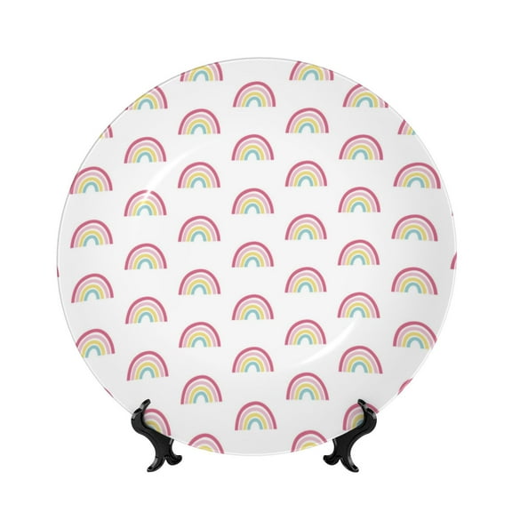 Picia Rainbow Pattern Bone China Decorative Plate – Wall Decor with Stand and Adhesive, Elegant Ornament for Living Room, Office, or Entryway-10in