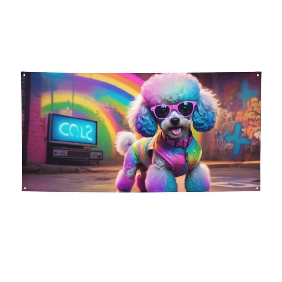 Picia Rainbow Poodle Urban Street Pattern Party Banner, Festive Decoration, Holiday Banner, Celebration Decor, Event Banner, Reusable Party Banner-Small