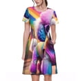 thumbnail image 1 of Picia Rainbow Poodle Urban Street Pattern Women's Short Sleeve Summer Dress Pleated Loose Swing Knee Length Short Sleeve Swing Dresses, 1 of 6