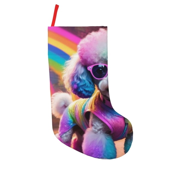 Picia Rainbow Poodle Urban Street for 18in Christmas Stockings, Xmas Stocking for Kids, Holiday and Family Stocking for Fireplace or Party Decoration