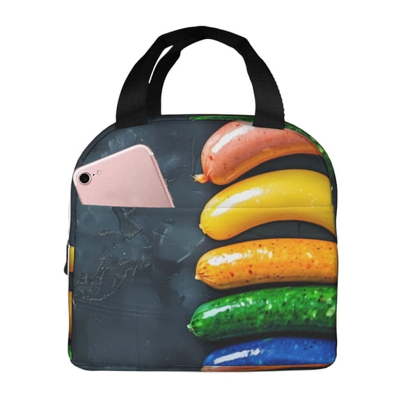 Picia Rainbow Sausages On Dark Slate Printed Lunch box Lunch bag for Men Women Large Capacity Lunchbox Reusable Lunch Bags Insulated Lunch Bag Lunch Box Cooler