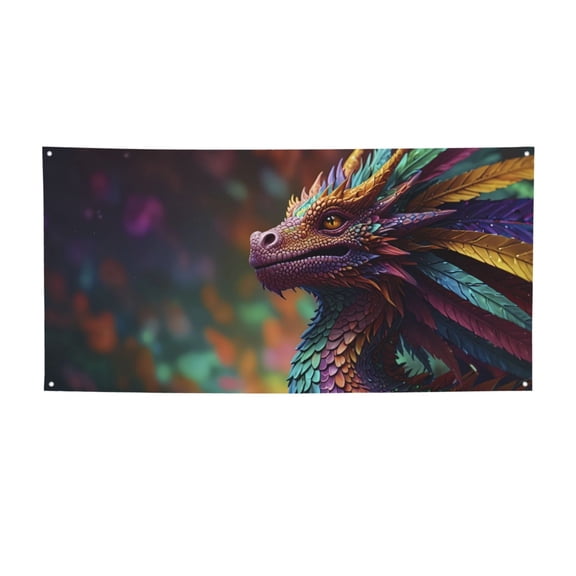 Picia Rainbow Scales Fantasy Dragon Pattern Party Banner, Festive Decoration, Holiday Banner, Celebration Decor, Event Banner, Reusable Party Banner-Small