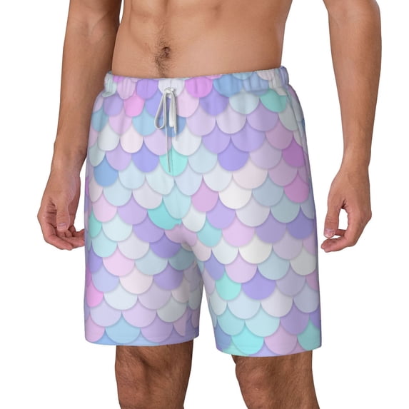 Picia Rainbow Scales pattern Mens Swim Trunks with Compression Liner Stretch Beach Shorts Quick Dry with Zipper Pockets No-Chafing Board Shorts-Small