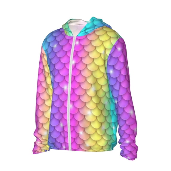 Picia Rainbow Scales2 Women's Men's UPF 50+ Sun Protection Hoodie Shirt Long Sleeve SPF Fishing Outdoor UV Hiking Lightweight Shirts-Small
