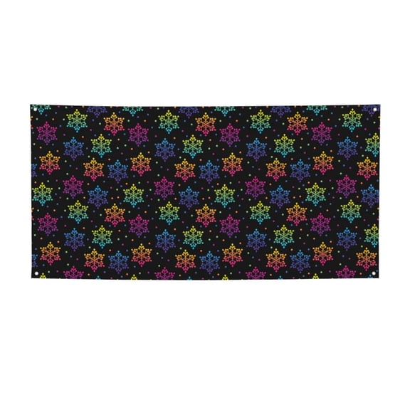 Picia Rainbow Snowflake Pattern Party Banner, Festive Decoration, Holiday Banner, Celebration Decor, Event Banner, Reusable Party Banner-Small