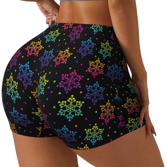 Picia Rainbow Snowflake Printed Workout Shorts for Women Seamless Scrunch Butt Lifting High Waisted Yoga Gym Booty Running Moisture-wicking Short Pants-Small