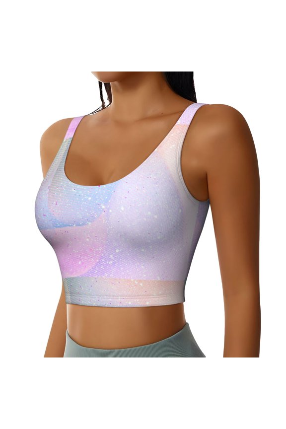 Rainbow Sports Bra for Women,Padded Strappy Sports Bras Medium Support Yoga Bra with Removable Cups,Running Yoga Bra-Medium