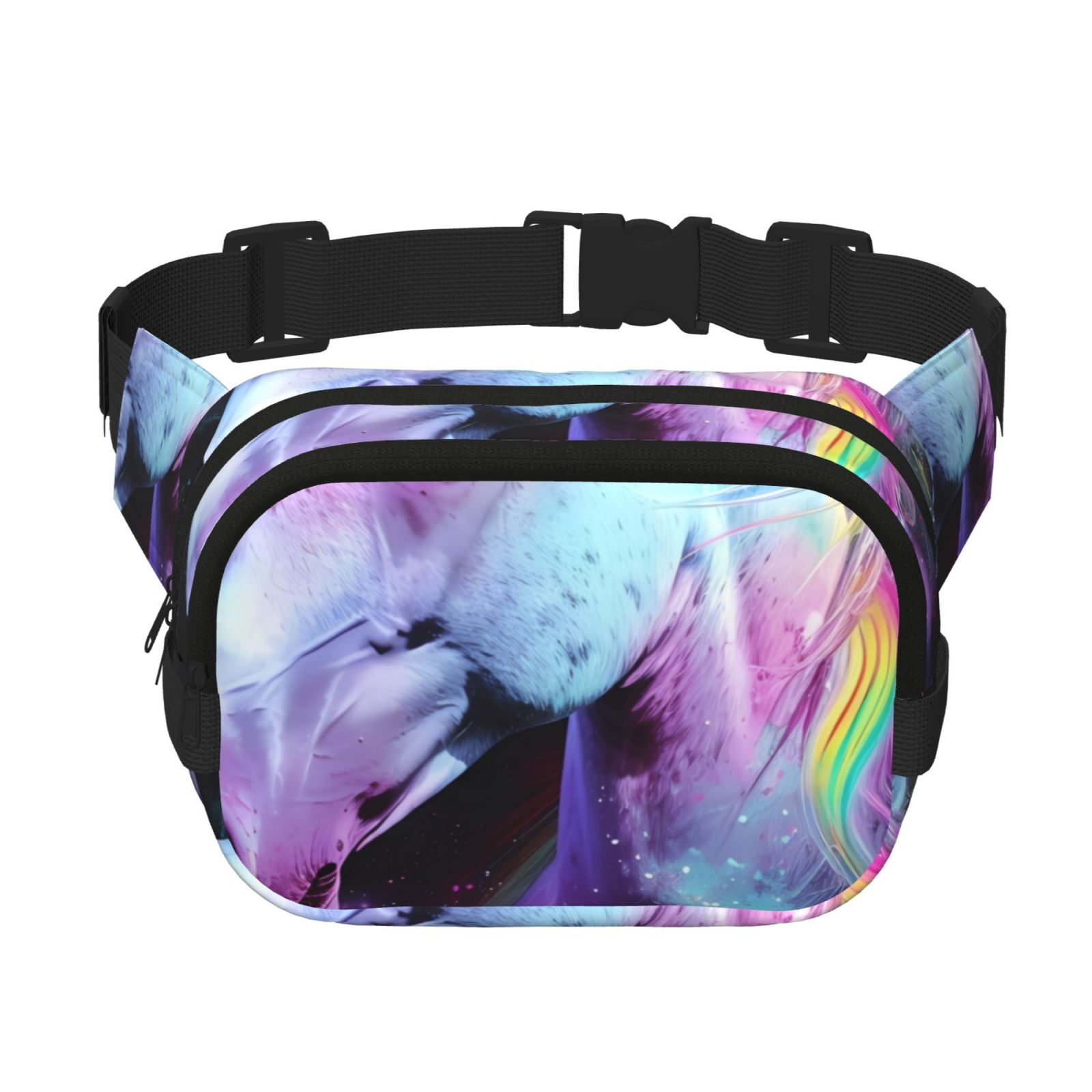 Picia Rainbow Spotted White Horse Print Square Double-Layer Waist Bag Mini Adjustable Waist Belt Bag Exercise Running Travel Hiking