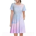 thumbnail image 1 of Picia Rainbow Unicorn Party Pattern Women's Short Sleeve Summer Dress Pleated Loose Swing Knee Length Short Sleeve Swing Dresses, 1 of 6