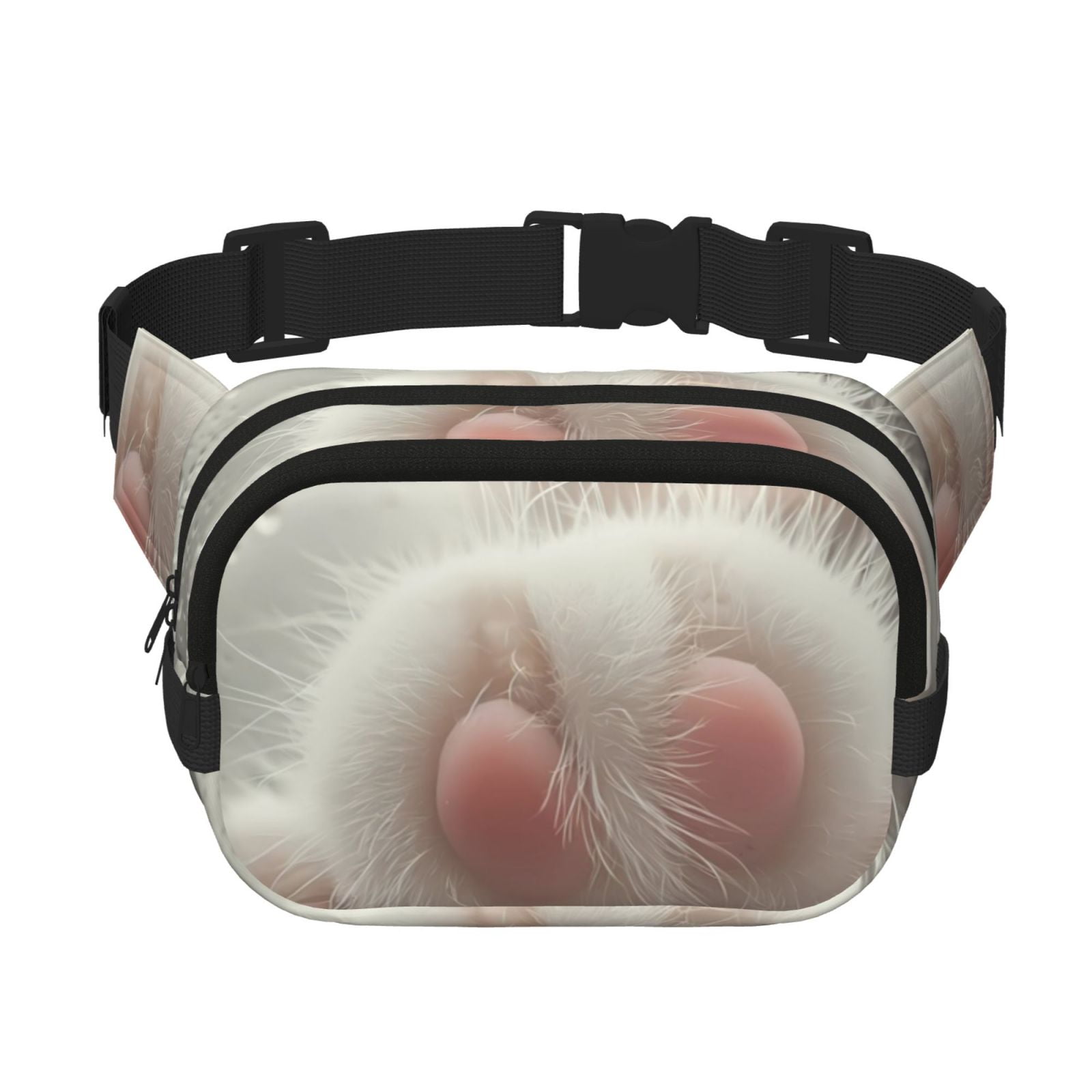 Picia Raindrop Kitten Paw Print Square Double-Layer Waist Bag Mini Adjustable Waist Belt Bag Exercise Running Travel Hiking