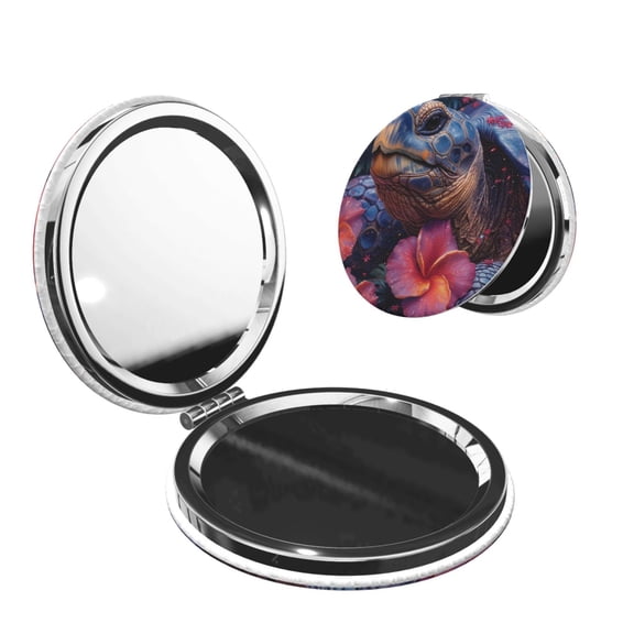 Picia Realistic Flower Turtle for Compact Vanity Mirror , Travel Makeup Mirror , Portable Magnifying Cosmetic Mirror for Daily, Work, Business-Round Shape
