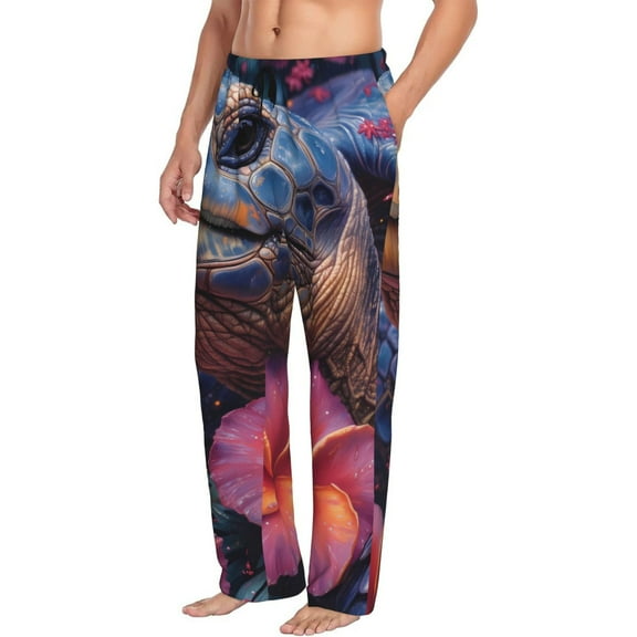 Picia Realistic Flower Turtle Mens Soft Woven Cotton Elastic Waistband Sleep Pajama Pant Lounge Sleep Pant With Pockets And Drawstring-Small