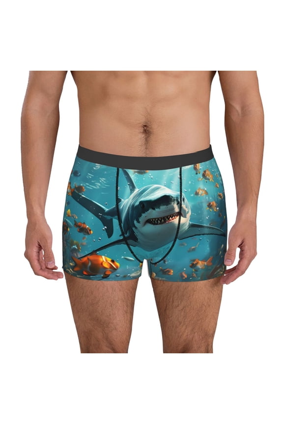 Realistic Ocean Shark Pattern Men’s Boxer Briefs – Soft & Breathable Underwear, Stretchy & Comfortable Fit, Supportive Pouch Design, Moisture-Wicking-Medium