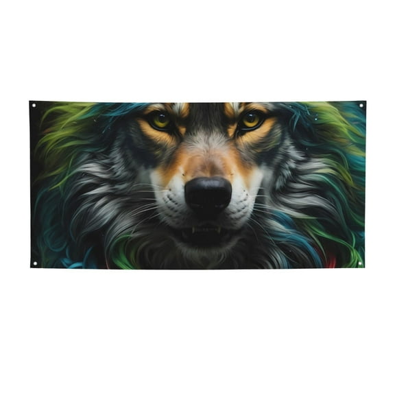 Picia Realistic Style Colorful Wolf Pattern Party Banner, Festive Decoration, Holiday Banner, Celebration Decor, Event Banner, Reusable Party Banner-Medium