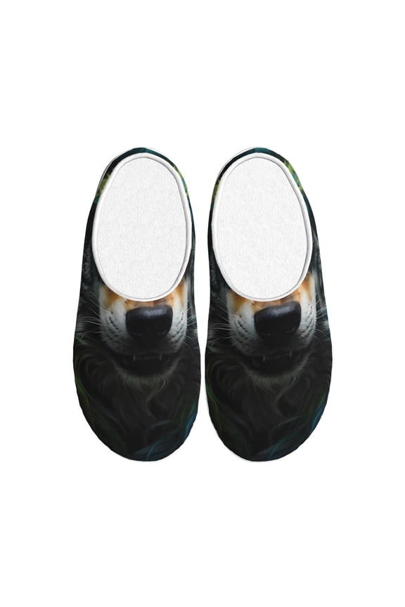 Realistic Style Colorful Wolf for Women's Lamb-hug Comfy Fleece House Slippers Memory Foam, Slip-on House Shoes Indoor Outdoor-44/45