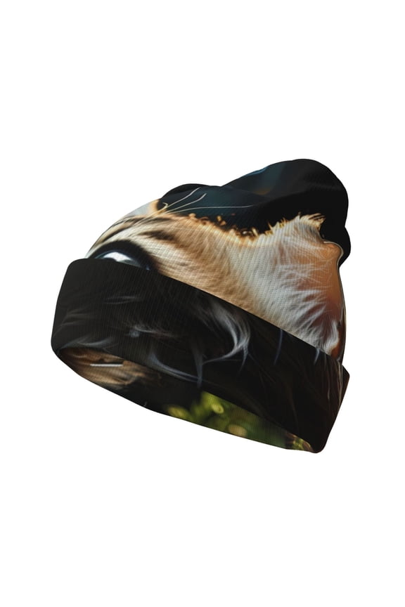 Realistic Style Cute Cat Pattern Knitted Beanie Hat for Men and Women , Unisex Winter Warm Stretchy Knit Cap Thick Fisherman Beanies Cuffed Plain Skull Caps