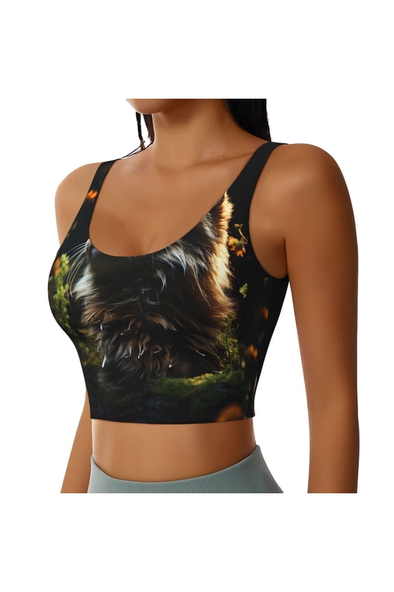 Realistic Style Cute Cat Sports Bra for Women,Padded Strappy Sports Bras Medium Support Yoga Bra with Removable Cups,Running Yoga Bra-Small
