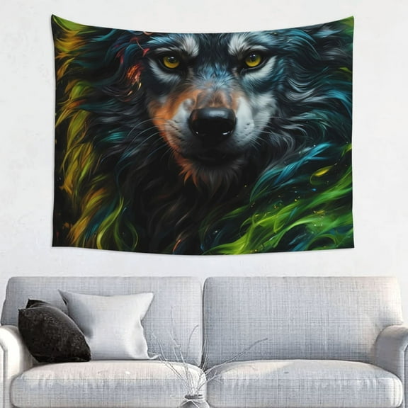 Picia Realistic Style Green Fur Wolf Pattern Tapestry-Tapestries for Bedroom Living Room Dorm(29x37")