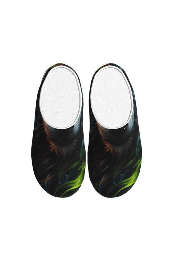 Realistic Style Green Fur Wolf for Women's Lamb-hug Comfy Fleece House Slippers Memory Foam, Slip-on House Shoes Indoor Outdoor-35/36