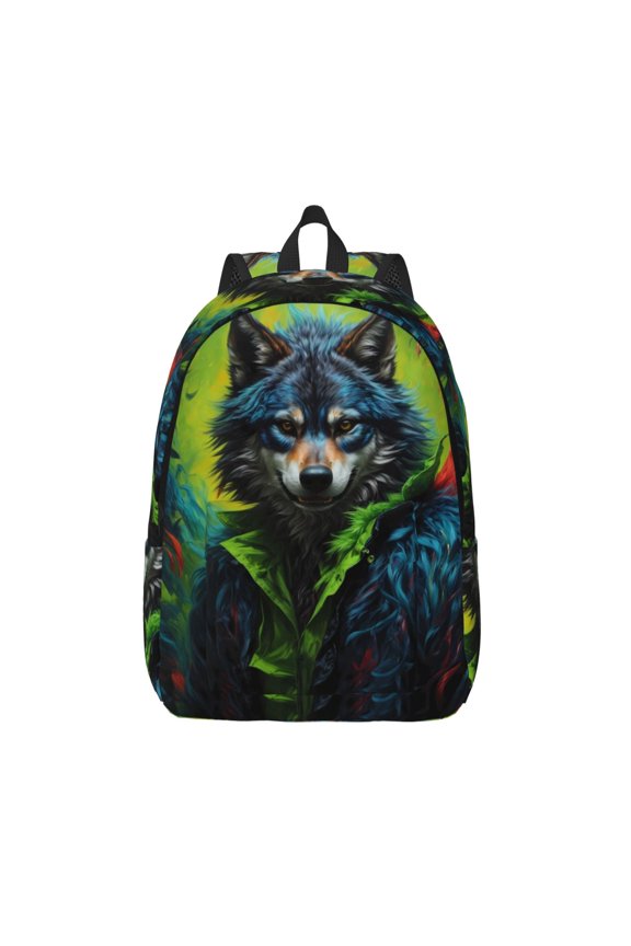 Realistic Style Wolf Warrior Printed Canvas Daypack - Stylish and Durable Vintage Compact Backpack - Class, Work, Travel, or Laptop Bookbag,Organized Compartments-Small