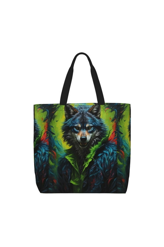 Realistic Style Wolf Warrior for Tote Bag for Women with Zipper, Gym Tote with Compartments, Laptop Work Tote Nurse Dance Yoga Bag for Sport, Travel