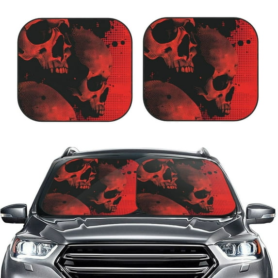 Picia Red And Black Abstract Skull 2 Piece Car Windshield Sun Shade Foldable | Foldable Sun Shield for Front Window Blocks UV Rays and Keeps Your Vehicle Cool-Medium