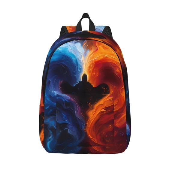 Picia Red And Blue Abstract Printed Canvas Daypack - Stylish and Durable Vintage Compact Backpack - Class, Work, Travel, or Laptop Bookbag,Organized Compartments-Small