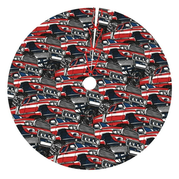 Picia Red And Blue Cars Print Christmas Tree Skirt , Christmas Tree Skirt Ornaments for Merry Christmas Holiday Party Decorations Indoor Outdoor-30"