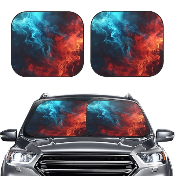 Picia Red And Blue Fire 2 Piece Car Windshield Sun Shade Foldable | Foldable Sun Shield for Front Window Blocks UV Rays and Keeps Your Vehicle Cool-Medium
