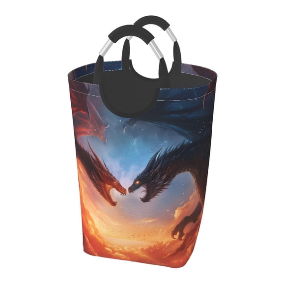 Picia Red And Blue Fire Cloud Dragon Laundry Basket With Handles Laundry Hamper Toys Storage Organizer Foldable Bucket Washing Bin Dirty Clothes Bag For Home Bathroom Bedroom Dorm
