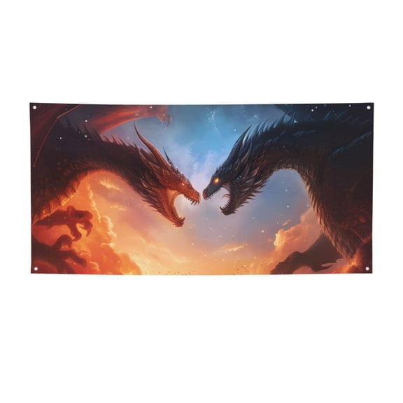 Picia Red And Blue Fire Cloud Dragon Pattern Party Banner, Festive Decoration, Holiday Banner, Celebration Decor, Event Banner, Reusable Party Banner-Small