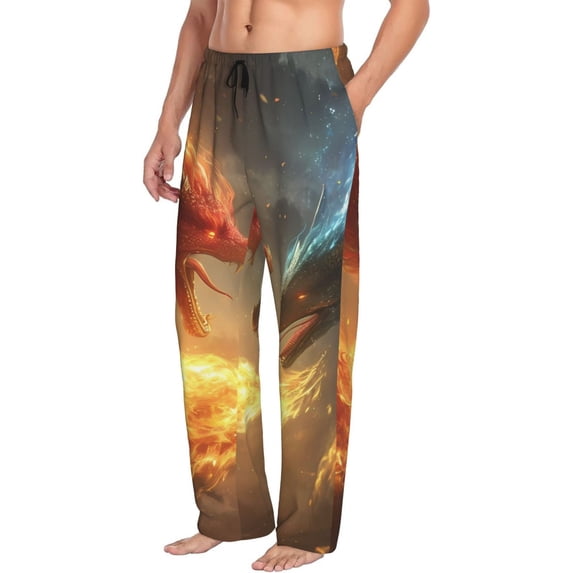Picia Red And Blue Fire Dragon B Mens Soft Woven Cotton Elastic Waistband Sleep Pajama Pant Lounge Sleep Pant With Pockets And Drawstring-Small